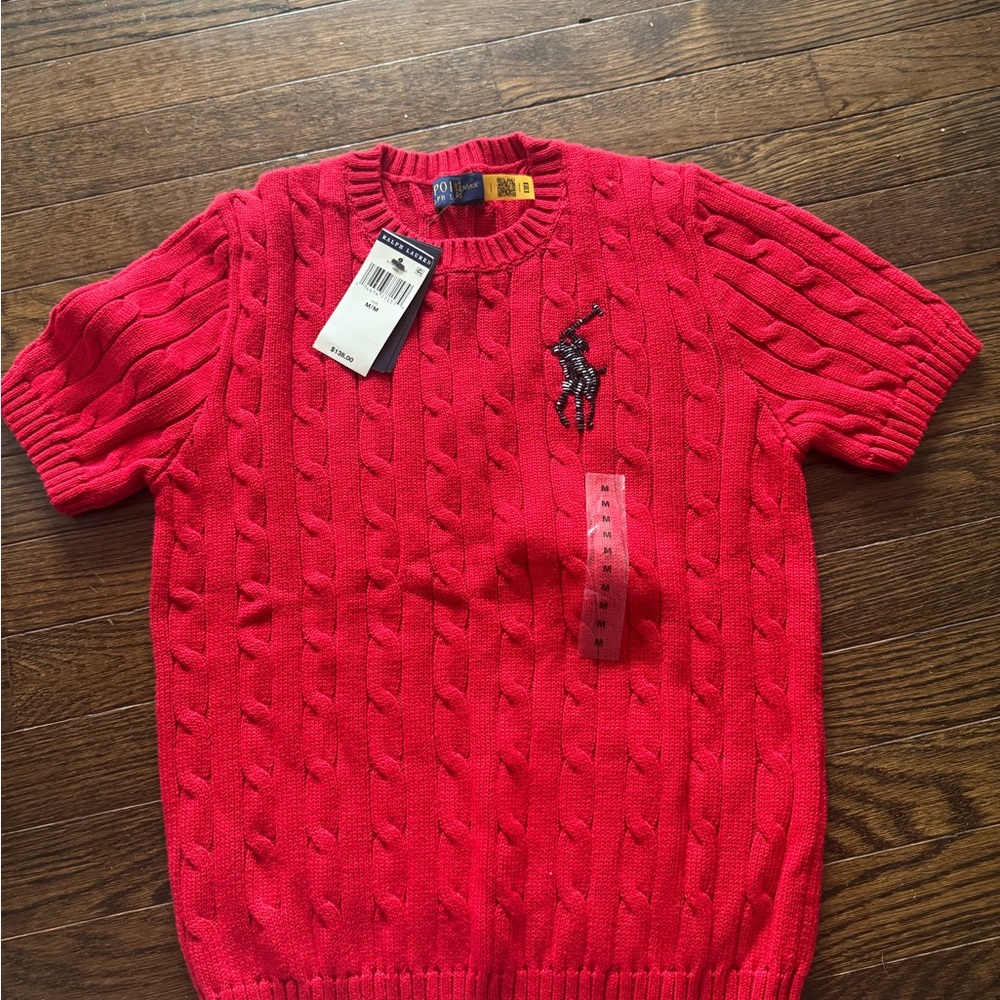 Chaps Vibrant Red Cable Knit Crewneck Top